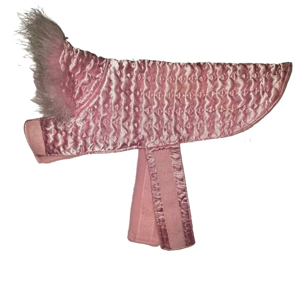 Simply Dog Pink Satin Heart Quilted Jacket with Faux Fur Collar Size Small